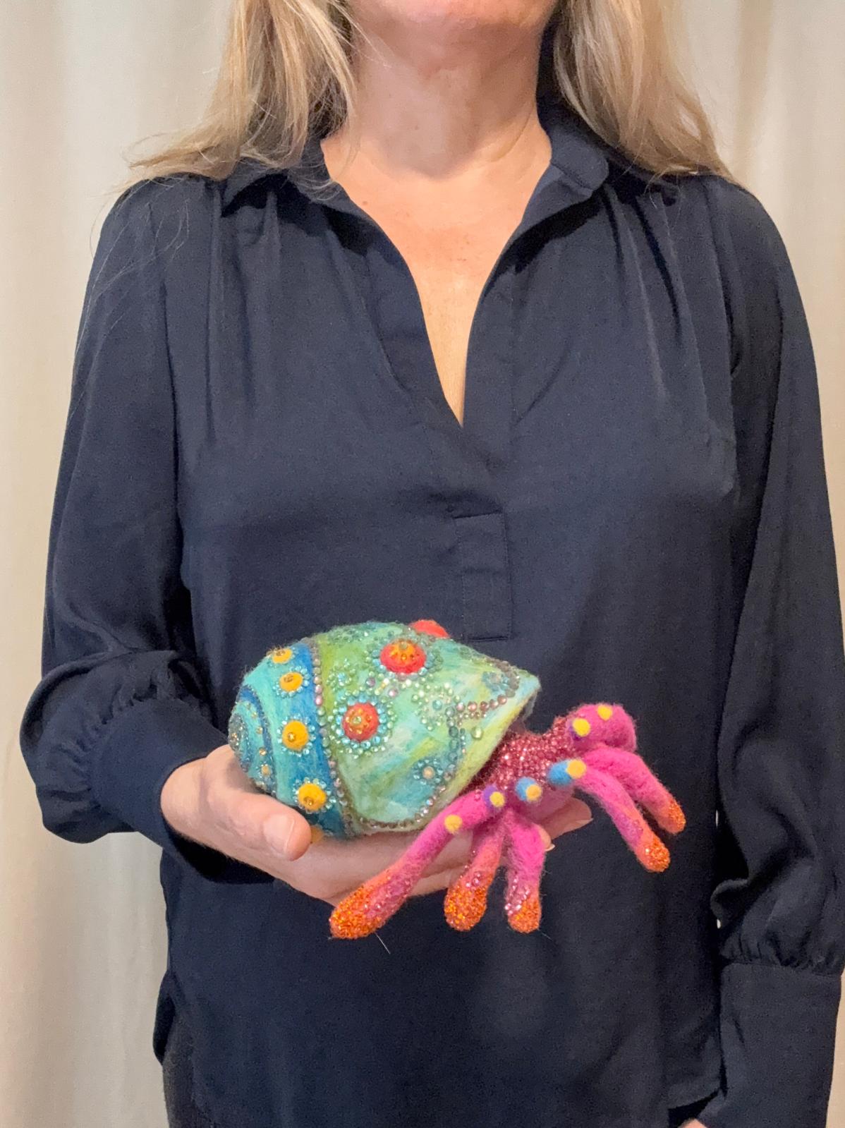 One-of-a-Kind Rhinestone Bedazzled Needle-Felt Hermit Crab by Essebes