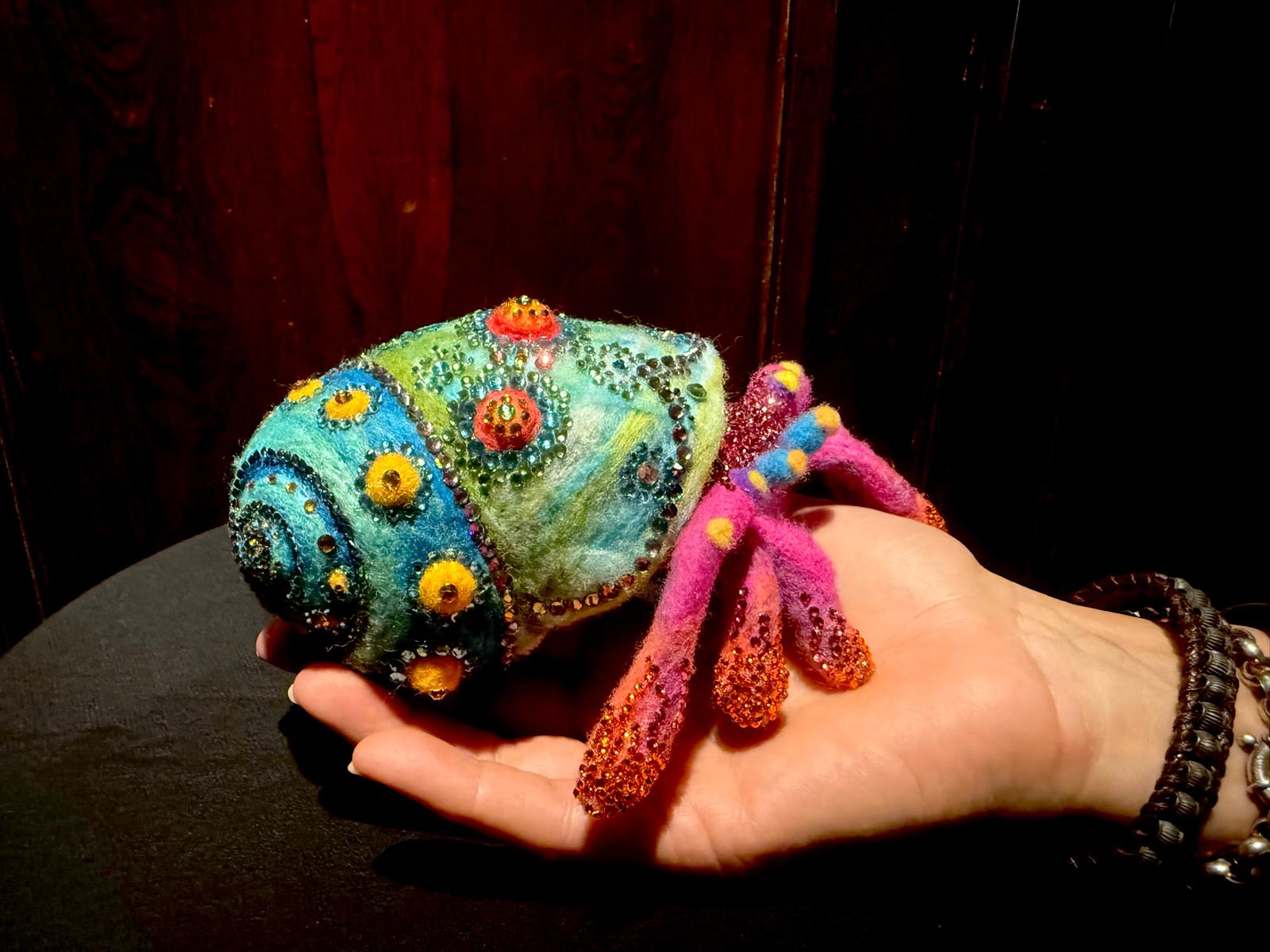 One-of-a-Kind Rhinestone Bedazzled Needle-Felt Hermit Crab by Essebes