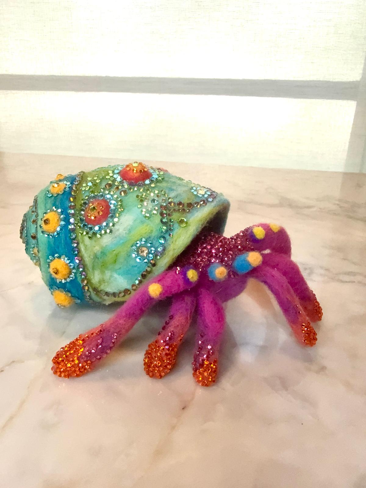 One-of-a-Kind Rhinestone Bedazzled Needle-Felt Hermit Crab by Essebes
